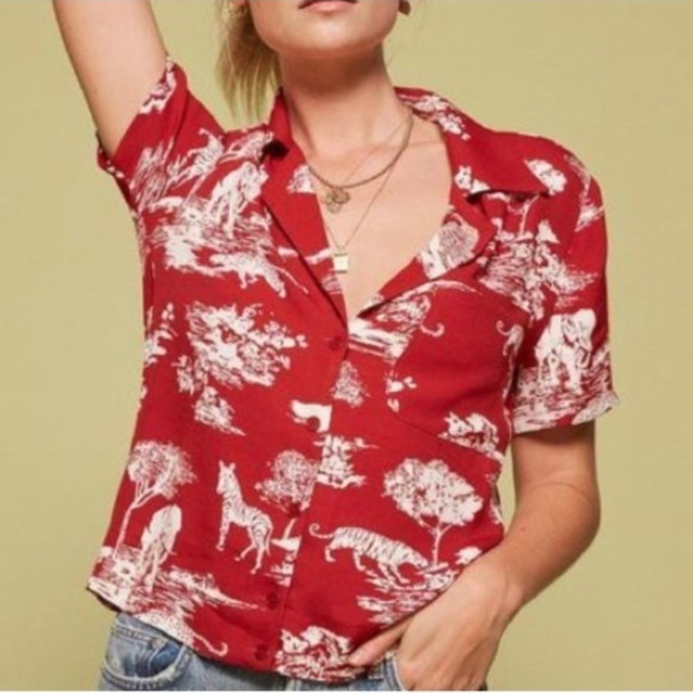 Reformation Cuba Top Button Up In Nairobi Red Jungle Print Sz S RARE